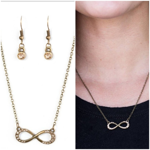 FOREVER GLAMOROUS BRASS NECKLACE/EARRING SET